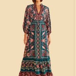 FARM Rio Teal and Pink Floral Maxi Dress